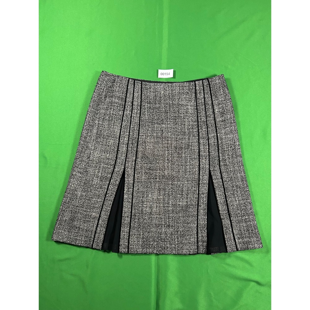 Dana Buchman Wool Blend Tweed A-Line Skirt Silk Trim Grey Black Professional 12
